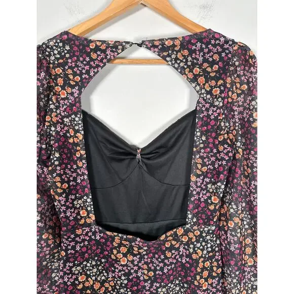 ASOS The Frolic Square Neck Midi Tea Dress With Mesh Sleeves Ditsy Floral Size 6 - Picture 9 of 13